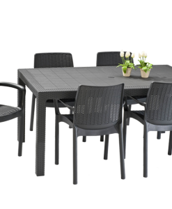 פינת אוכל באלי- שולחן ו 6 כיסאות - אפור כהה