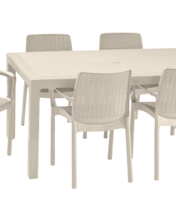 פינת אוכל באלי - שולחן עם 6 כיסאות - בז'