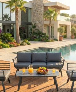 פינת ישיבה דגם אלסקה תלת מושבית אפור כהה