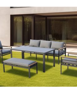 סט ישיבה תלת מושבי + ספסל דגם קולומביה אפור